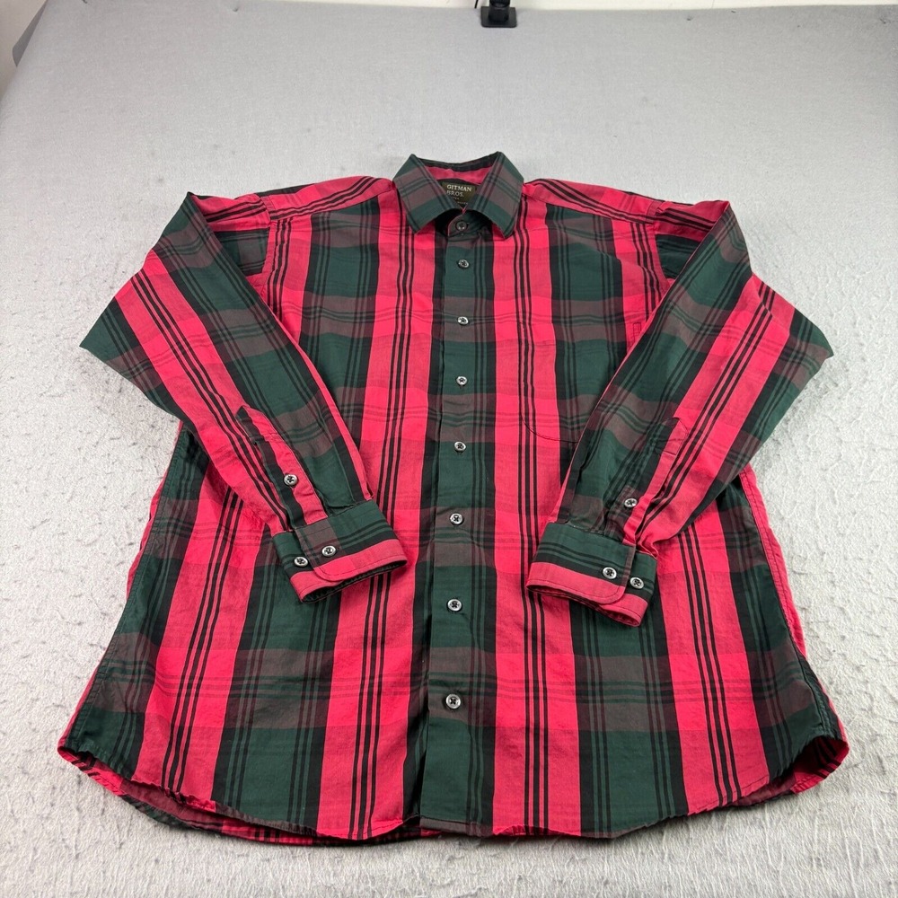Gitman Bros Shirt Mens Medium Red Green Plaid Button Up Long Sleeve USA Made